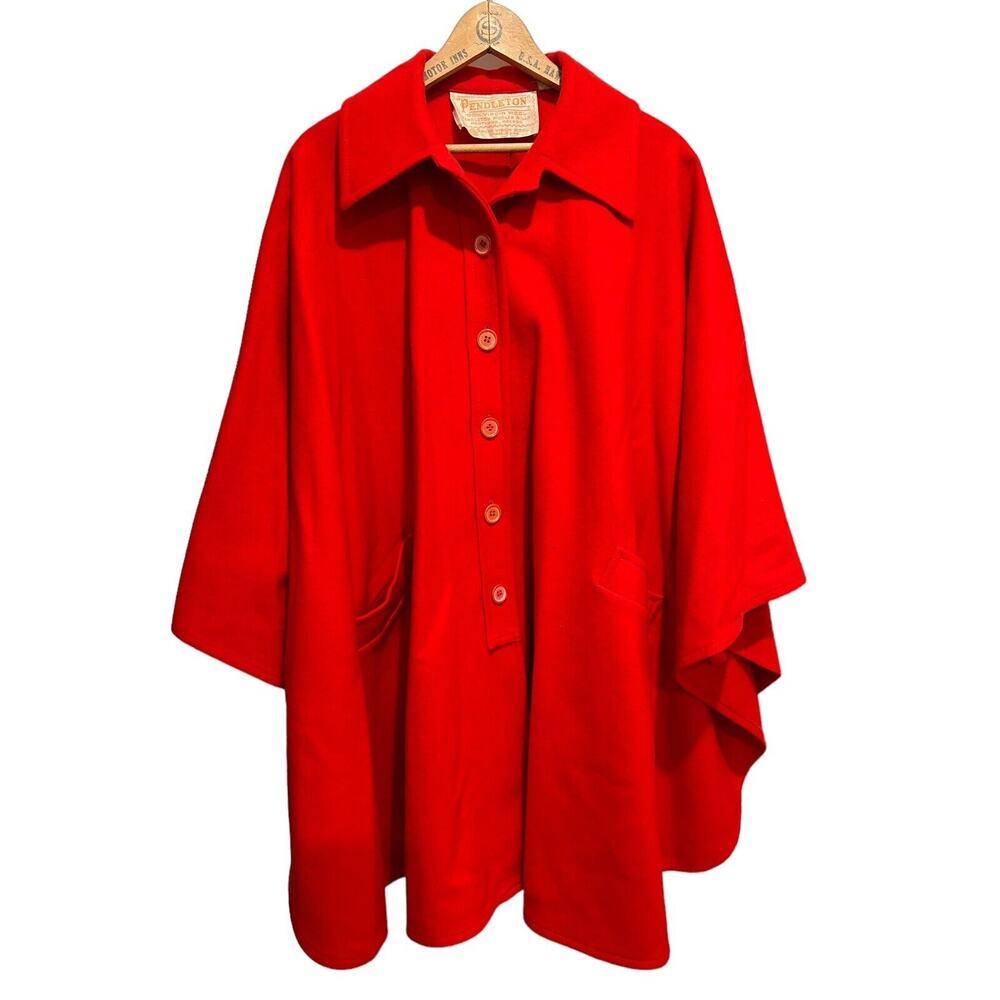 Pendleton Vintage 50s 60s‎ Red 100% Virgin Wool Cape Jacket One Size